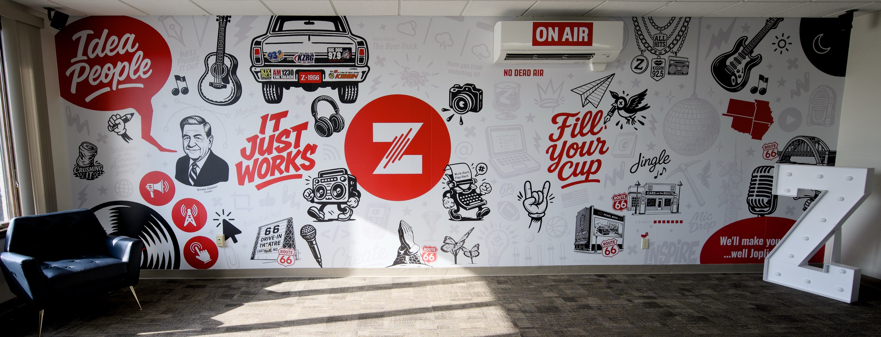 Zimmer Marketing conference room mural - hover to explore details