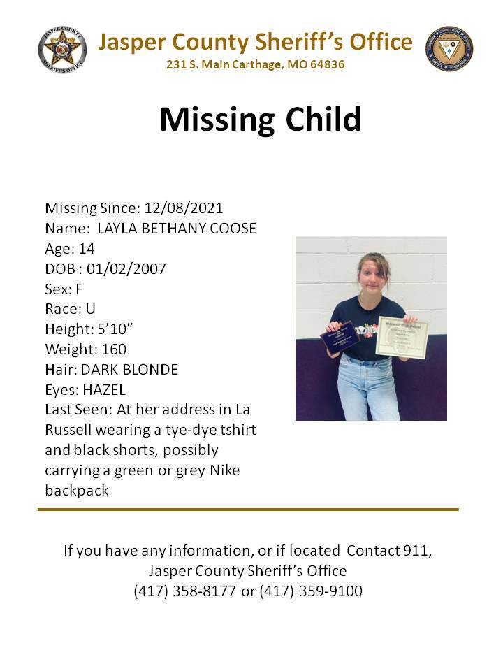 Jasper County Sheriff's Office asking for the public's help in locating ...